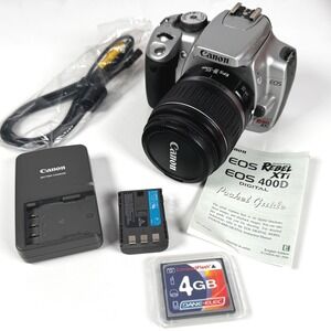 Canon EOS Digital Rebel XTi DSLR Camera 18-55mm Silver 10.1MP Battery Charger 4g
